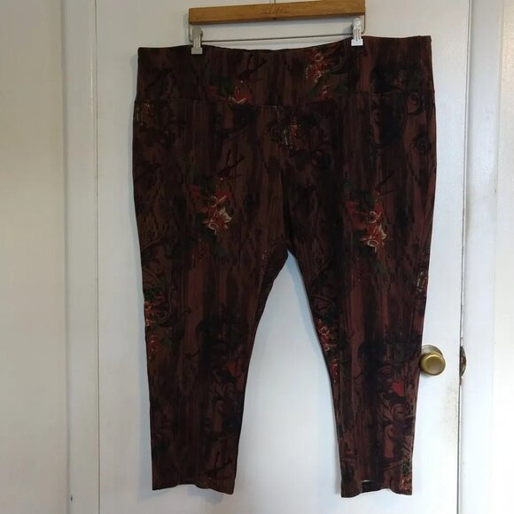 Slim-sation 3X Leggings Lounge Pants Brown Floral Bird Print Plus Size - Picture 3 of 6